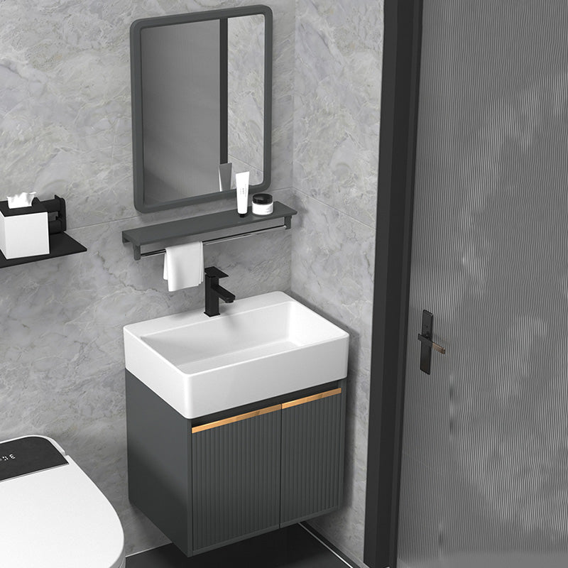 Modern Bathroom Vanity Metal Base Wall-Mounted with Soft Close Door Clearhalo 'Bathroom Remodel & Bathroom Fixtures' 'Bathroom Vanities' 'bathroom_vanities' 'Home Improvement' 'home_improvement' 'home_improvement_bathroom_vanities' 8141984