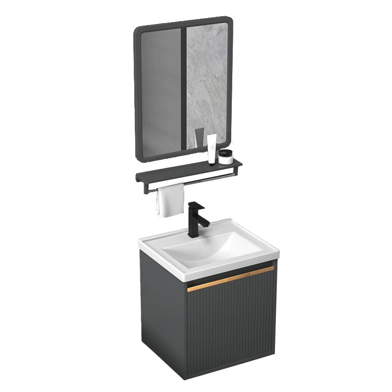 Modern Bathroom Vanity Metal Base Wall-Mounted with Soft Close Door Vanity & Faucet & Mirrors 16"L x 14"W x 17"H Clearhalo 'Bathroom Remodel & Bathroom Fixtures' 'Bathroom Vanities' 'bathroom_vanities' 'Home Improvement' 'home_improvement' 'home_improvement_bathroom_vanities' 8141990