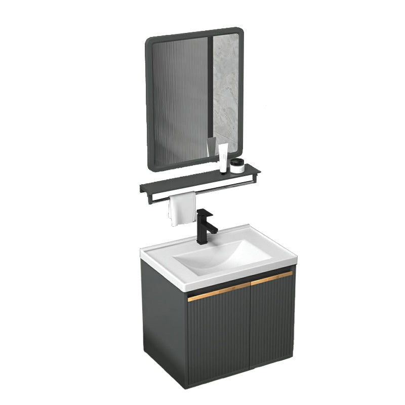 Modern Bathroom Vanity Metal Base Wall-Mounted with Soft Close Door Vanity & Faucet & Mirrors 20"L x 14"W x 17"H Clearhalo 'Bathroom Remodel & Bathroom Fixtures' 'Bathroom Vanities' 'bathroom_vanities' 'Home Improvement' 'home_improvement' 'home_improvement_bathroom_vanities' 8141992