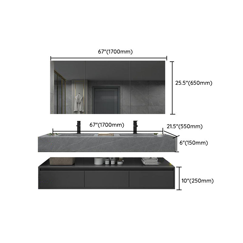 Shelf Included Bathroom Vanity Set Grey Stone Mirror Wall-Mounted Drawers with Faucet Clearhalo 'Bathroom Remodel & Bathroom Fixtures' 'Bathroom Vanities' 'bathroom_vanities' 'Home Improvement' 'home_improvement' 'home_improvement_bathroom_vanities' 8142058
