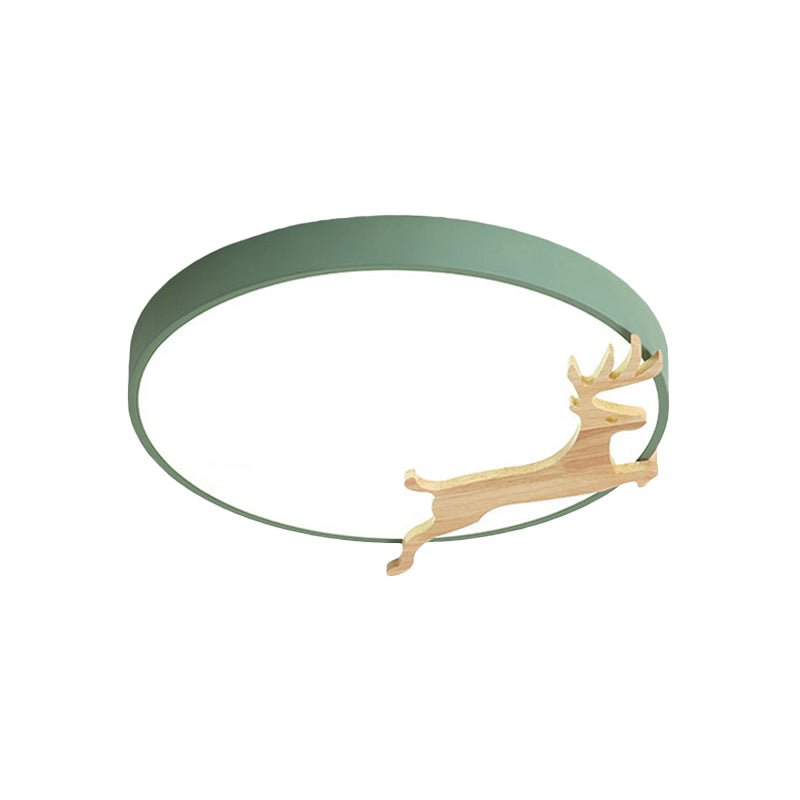 Running Deer Pattern Round Flush Light Nordic Acrylic Grey/White/Green and Wood LED Ceiling Mounted Lamp Clearhalo 'Ceiling Lights' 'Close To Ceiling Lights' 'Close to ceiling' 'Flush mount' Lighting' 814395