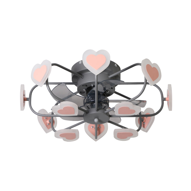 Kids 8 Bulbs 5 Blades Ceiling Fan Light Coffee Music Note/Grey Loving Heart/White Star Semi Flush Mount Lighting with Iron Cage, 23.5" Wide Clearhalo 'Ceiling Fans with Lights' 'Ceiling Fans' 'Kids Ceiling Fans' 'Kids' Lighting' 814414
