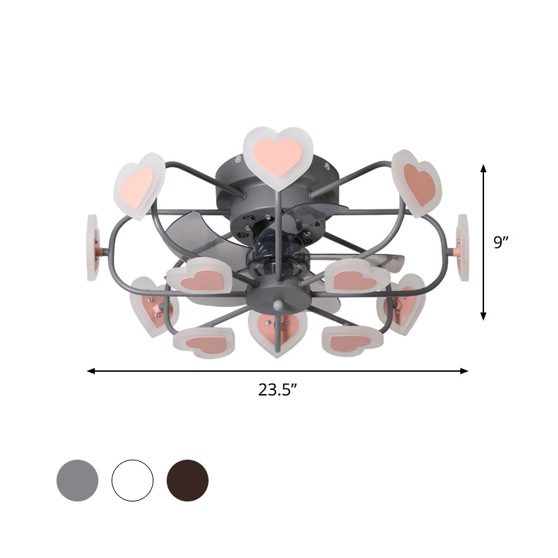 Kids 8 Bulbs 5 Blades Ceiling Fan Light Coffee Music Note/Grey Loving Heart/White Star Semi Flush Mount Lighting with Iron Cage, 23.5" Wide Clearhalo 'Ceiling Fans with Lights' 'Ceiling Fans' 'Kids Ceiling Fans' 'Kids' Lighting' 814416