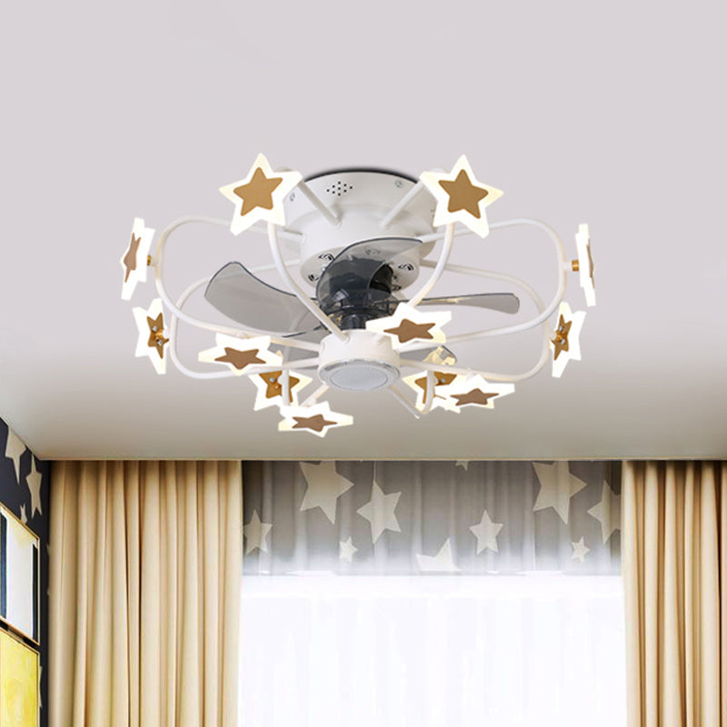 Kids 8 Bulbs 5 Blades Ceiling Fan Light Coffee Music Note/Grey Loving Heart/White Star Semi Flush Mount Lighting with Iron Cage, 23.5" Wide Clearhalo 'Ceiling Fans with Lights' 'Ceiling Fans' 'Kids Ceiling Fans' 'Kids' Lighting' 814418
