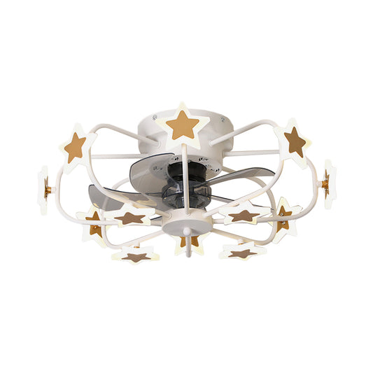 Kids 8 Bulbs 5 Blades Ceiling Fan Light Coffee Music Note/Grey Loving Heart/White Star Semi Flush Mount Lighting with Iron Cage, 23.5" Wide Clearhalo 'Ceiling Fans with Lights' 'Ceiling Fans' 'Kids Ceiling Fans' 'Kids' Lighting' 814419