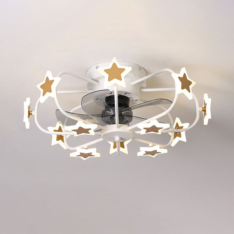 Kids 8 Bulbs 5 Blades Ceiling Fan Light Coffee Music Note/Grey Loving Heart/White Star Semi Flush Mount Lighting with Iron Cage, 23.5" Wide Clearhalo 'Ceiling Fans with Lights' 'Ceiling Fans' 'Kids Ceiling Fans' 'Kids' Lighting' 814420