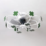 Flower Cage LED Semi Flush Ceiling Fan Macaron Iron 5-Blade 23.5" W Bedroom Semi Flush Mount Light with Cross Decor in Grey/White/Coffee Clearhalo 'Ceiling Fans with Lights' 'Ceiling Fans' 'Kids Ceiling Fans' 'Kids' Lighting' 814427