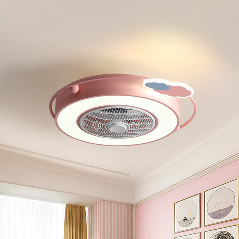 Blue/Pink Box LED Ceiling Fan Kids Acrylic Bladeless Semi Flush Mount Light Fixture with Round/Loving Heart/Cloud Ornament, 23.5" Width Clearhalo 'Ceiling Fans with Lights' 'Ceiling Fans' 'Kids Ceiling Fans' 'Kids' Lighting' 814438