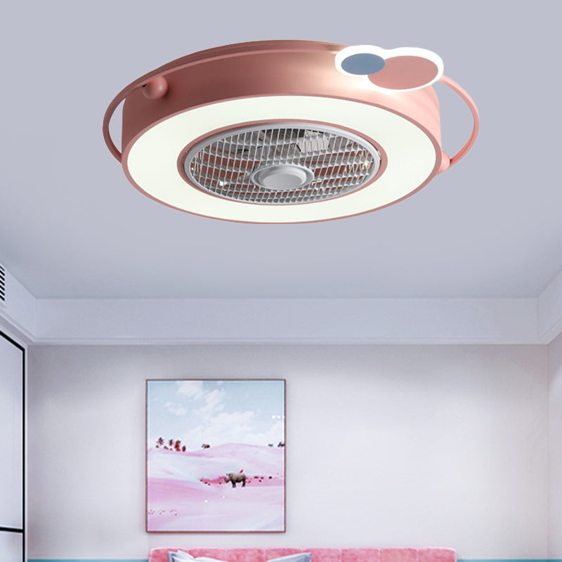 Blue/Pink Box LED Ceiling Fan Kids Acrylic Bladeless Semi Flush Mount Light Fixture with Round/Loving Heart/Cloud Ornament, 23.5" Width Clearhalo 'Ceiling Fans with Lights' 'Ceiling Fans' 'Kids Ceiling Fans' 'Kids' Lighting' 814446