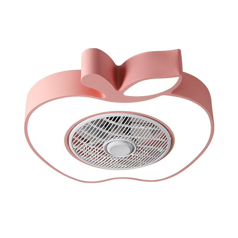 Apple Baby Room Ceiling Fan Lighting Acrylic Kids 21" Wide LED Semi Flush Mount Fixture with Front Grille in Pink/Black/White Clearhalo 'Ceiling Fans with Lights' 'Ceiling Fans' 'Kids Ceiling Fans' 'Kids' Lighting' 814470