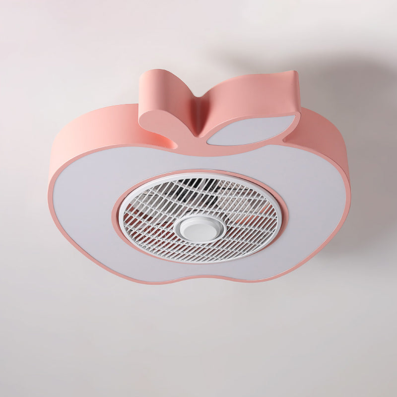 Apple Baby Room Ceiling Fan Lighting Acrylic Kids 21" Wide LED Semi Flush Mount Fixture with Front Grille in Pink/Black/White Clearhalo 'Ceiling Fans with Lights' 'Ceiling Fans' 'Kids Ceiling Fans' 'Kids' Lighting' 814471