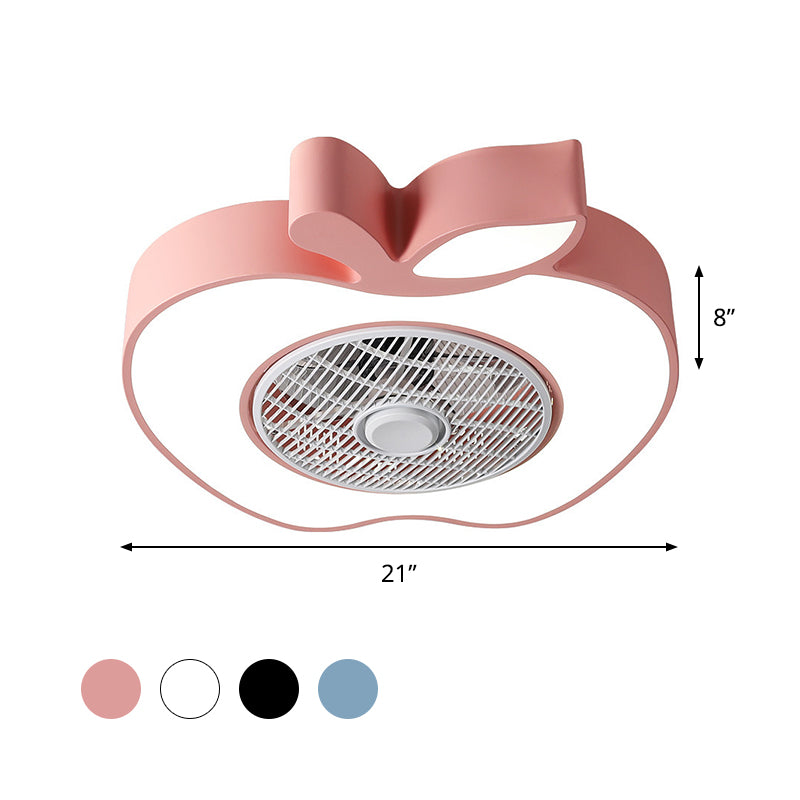 Apple Baby Room Ceiling Fan Lighting Acrylic Kids 21" Wide LED Semi Flush Mount Fixture with Front Grille in Pink/Black/White Clearhalo 'Ceiling Fans with Lights' 'Ceiling Fans' 'Kids Ceiling Fans' 'Kids' Lighting' 814472