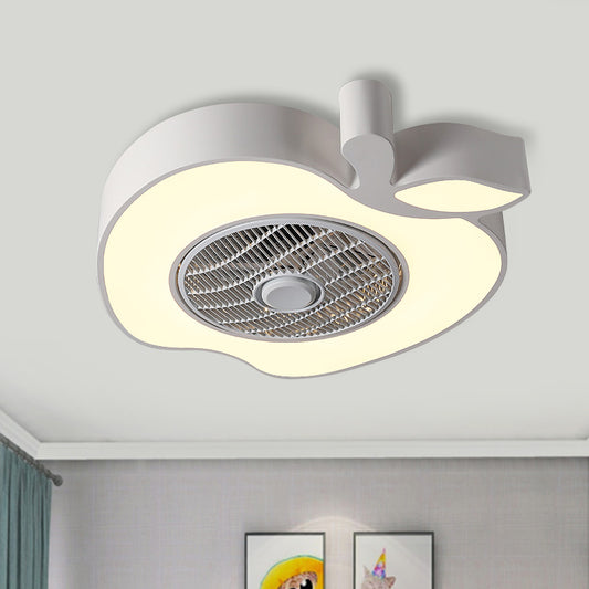 Apple Baby Room Ceiling Fan Lighting Acrylic Kids 21" Wide LED Semi Flush Mount Fixture with Front Grille in Pink/Black/White White Clearhalo 'Ceiling Fans with Lights' 'Ceiling Fans' 'Kids Ceiling Fans' 'Kids' Lighting' 814473