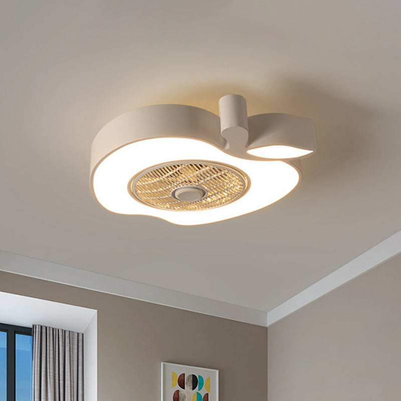 Apple Baby Room Ceiling Fan Lighting Acrylic Kids 21" Wide LED Semi Flush Mount Fixture with Front Grille in Pink/Black/White Clearhalo 'Ceiling Fans with Lights' 'Ceiling Fans' 'Kids Ceiling Fans' 'Kids' Lighting' 814474