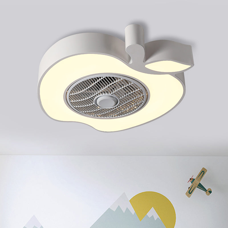 Apple Baby Room Ceiling Fan Lighting Acrylic Kids 21" Wide LED Semi Flush Mount Fixture with Front Grille in Pink/Black/White Clearhalo 'Ceiling Fans with Lights' 'Ceiling Fans' 'Kids Ceiling Fans' 'Kids' Lighting' 814475