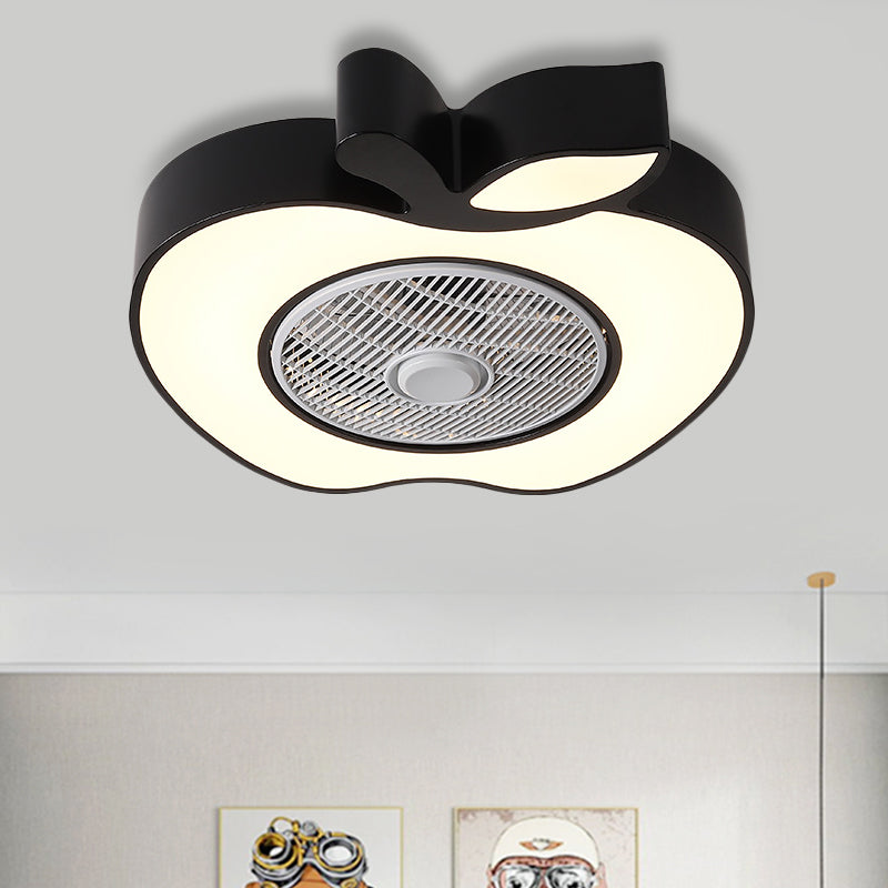 Apple Baby Room Ceiling Fan Lighting Acrylic Kids 21" Wide LED Semi Flush Mount Fixture with Front Grille in Pink/Black/White Black Clearhalo 'Ceiling Fans with Lights' 'Ceiling Fans' 'Kids Ceiling Fans' 'Kids' Lighting' 814477