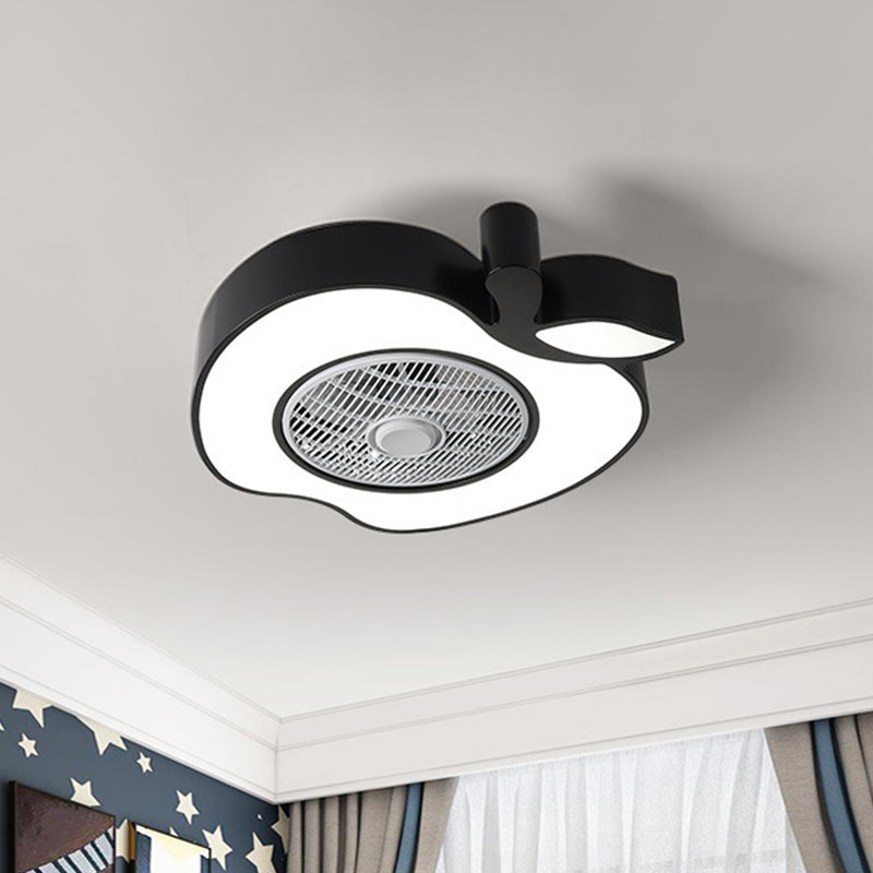 Apple Baby Room Ceiling Fan Lighting Acrylic Kids 21" Wide LED Semi Flush Mount Fixture with Front Grille in Pink/Black/White Clearhalo 'Ceiling Fans with Lights' 'Ceiling Fans' 'Kids Ceiling Fans' 'Kids' Lighting' 814478