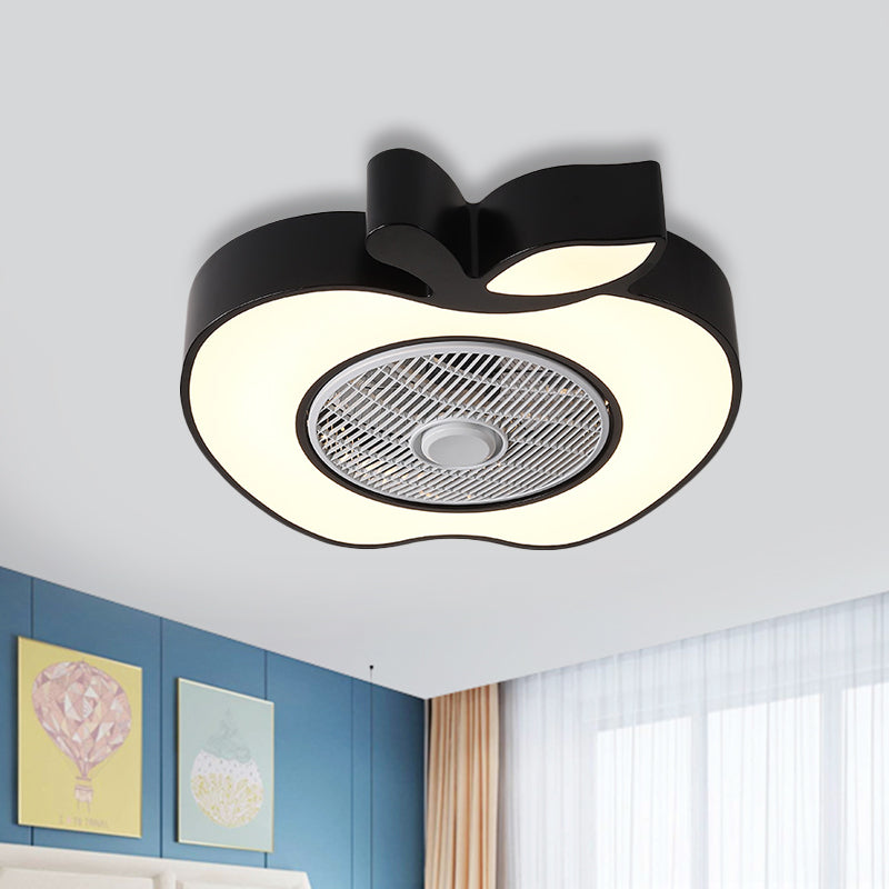 Apple Baby Room Ceiling Fan Lighting Acrylic Kids 21" Wide LED Semi Flush Mount Fixture with Front Grille in Pink/Black/White Clearhalo 'Ceiling Fans with Lights' 'Ceiling Fans' 'Kids Ceiling Fans' 'Kids' Lighting' 814479