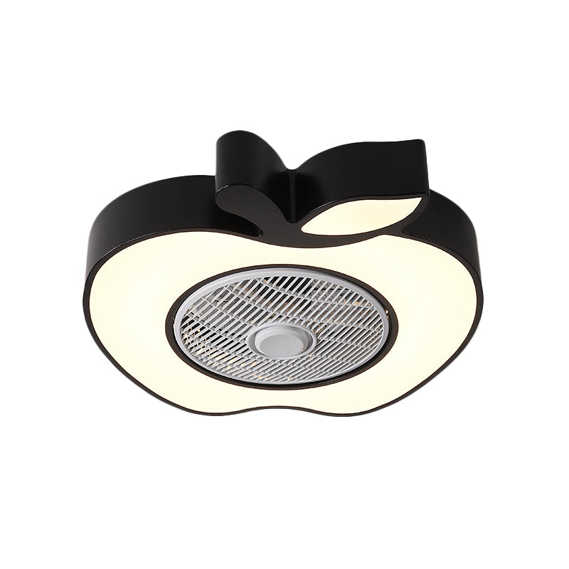 Apple Baby Room Ceiling Fan Lighting Acrylic Kids 21" Wide LED Semi Flush Mount Fixture with Front Grille in Pink/Black/White Clearhalo 'Ceiling Fans with Lights' 'Ceiling Fans' 'Kids Ceiling Fans' 'Kids' Lighting' 814480