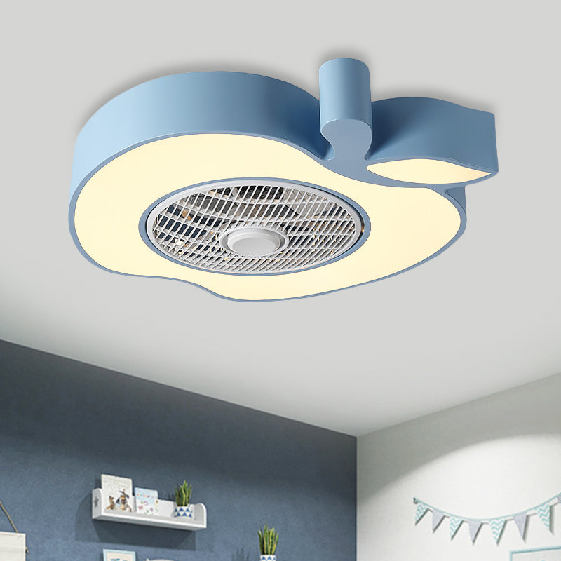 Apple Baby Room Ceiling Fan Lighting Acrylic Kids 21" Wide LED Semi Flush Mount Fixture with Front Grille in Pink/Black/White Blue Clearhalo 'Ceiling Fans with Lights' 'Ceiling Fans' 'Kids Ceiling Fans' 'Kids' Lighting' 814481