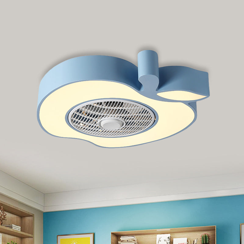 Apple Baby Room Ceiling Fan Lighting Acrylic Kids 21" Wide LED Semi Flush Mount Fixture with Front Grille in Pink/Black/White Clearhalo 'Ceiling Fans with Lights' 'Ceiling Fans' 'Kids Ceiling Fans' 'Kids' Lighting' 814482