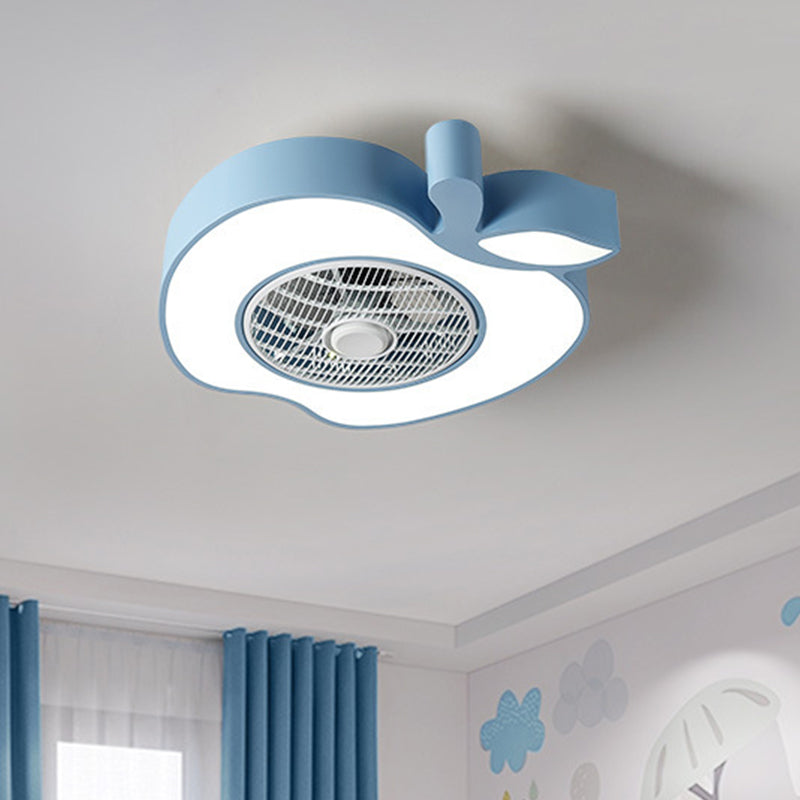 Apple Baby Room Ceiling Fan Lighting Acrylic Kids 21" Wide LED Semi Flush Mount Fixture with Front Grille in Pink/Black/White Clearhalo 'Ceiling Fans with Lights' 'Ceiling Fans' 'Kids Ceiling Fans' 'Kids' Lighting' 814483