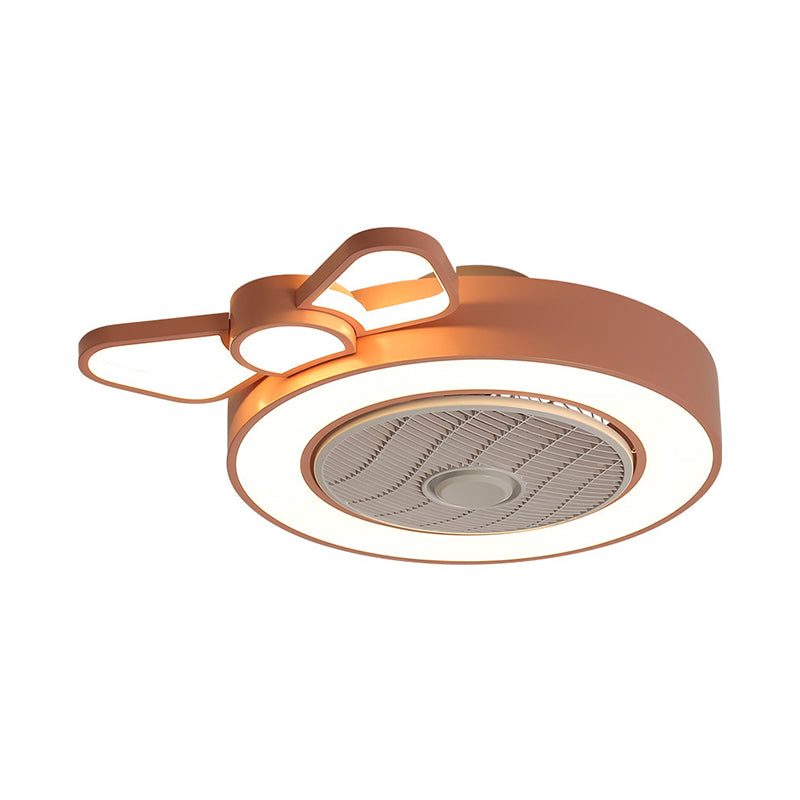 Rosette Round Box Ceiling Fan Light Cartoon Metal Girl's Bedroom LED Semi Flush Mounted Lamp in Pink, 24.5 Inch Wide Clearhalo 'Ceiling Fans with Lights' 'Ceiling Fans' 'Kids Ceiling Fans' 'Kids' Lighting' 814487