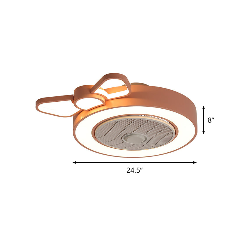 Rosette Round Box Ceiling Fan Light Cartoon Metal Girl's Bedroom LED Semi Flush Mounted Lamp in Pink, 24.5 Inch Wide Clearhalo 'Ceiling Fans with Lights' 'Ceiling Fans' 'Kids Ceiling Fans' 'Kids' Lighting' 814488