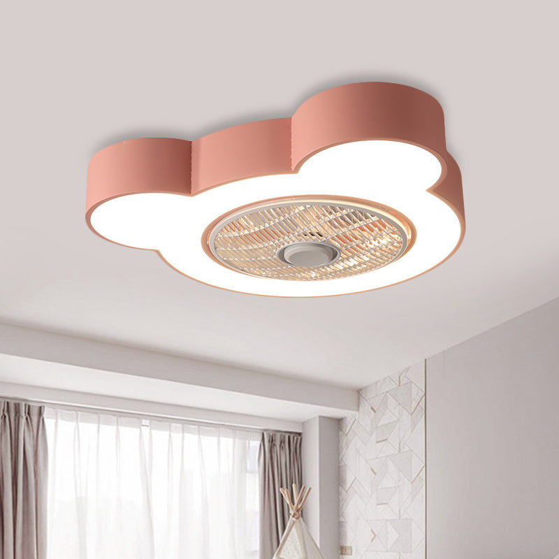 Cartoon Bear/Rabbit/Penguin Fan Lamp Acrylic Kids Room 23" Wide LED Close to Ceiling Light in Pink/Grey Pink Bear Clearhalo 'Ceiling Fans with Lights' 'Ceiling Fans' 'Kids Ceiling Fans' 'Kids' Lighting' 814489