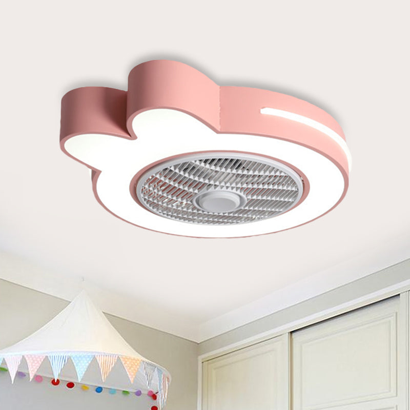 Cartoon Bear/Rabbit/Penguin Fan Lamp Acrylic Kids Room 23" Wide LED Close to Ceiling Light in Pink/Grey Pink Rabbit Clearhalo 'Ceiling Fans with Lights' 'Ceiling Fans' 'Kids Ceiling Fans' 'Kids' Lighting' 814493