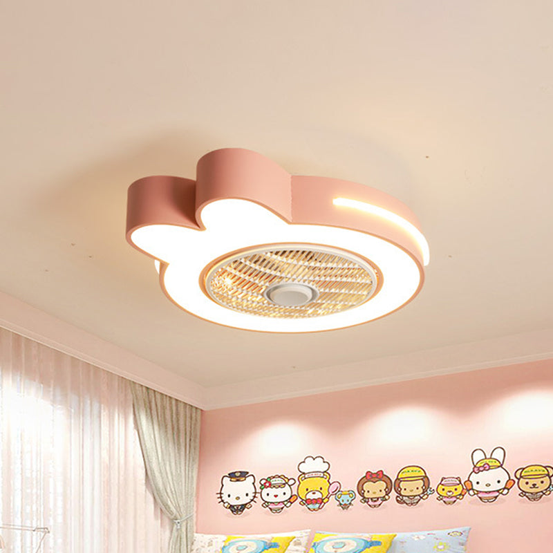 Cartoon Bear/Rabbit/Penguin Fan Lamp Acrylic Kids Room 23" Wide LED Close to Ceiling Light in Pink/Grey Clearhalo 'Ceiling Fans with Lights' 'Ceiling Fans' 'Kids Ceiling Fans' 'Kids' Lighting' 814494