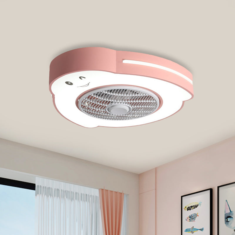 Cartoon Bear/Rabbit/Penguin Fan Lamp Acrylic Kids Room 23" Wide LED Close to Ceiling Light in Pink/Grey Clearhalo 'Ceiling Fans with Lights' 'Ceiling Fans' 'Kids Ceiling Fans' 'Kids' Lighting' 814500