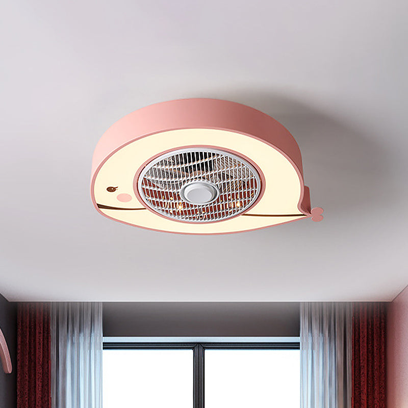 Metal Fat Fish Semi Flush Ceiling Fan Light Cartoon Pink/Blue 21.5 Inch Wide LED Semi Flushmount Lighting for Nursery Clearhalo 'Ceiling Fans with Lights' 'Ceiling Fans' 'Kids Ceiling Fans' 'Kids' Lighting' 814516