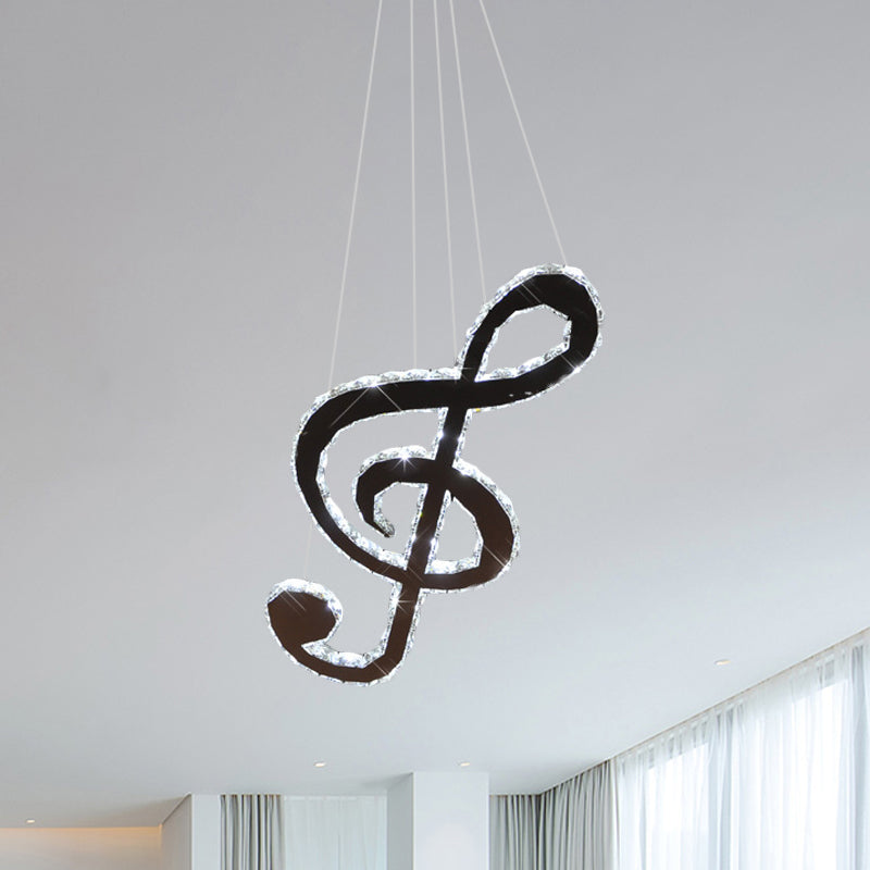 Contemporary Music Note Chandelier Light LED Crystal Hanging Pendant in Chrome, Warm/White Light Chrome Clearhalo 'Ceiling Lights' 'Chandeliers' 'Modern Chandeliers' 'Modern' Lighting' 814547