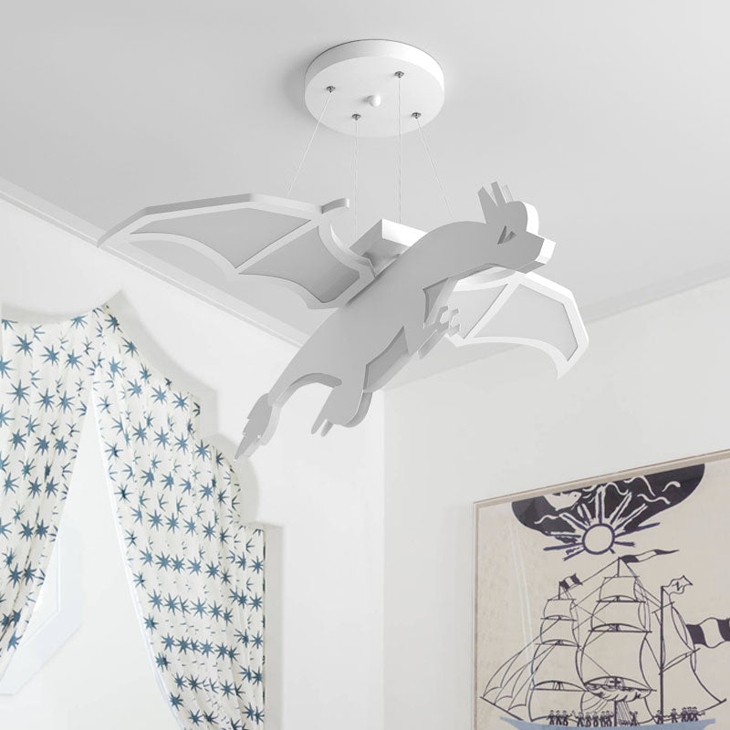 Iron Winged Dinosaur Suspension Light Kid White LED Hanging Chandelier in Warm/White Light Clearhalo 'Ceiling Lights' 'Chandeliers' Lighting' options 814597