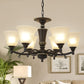 6/8 Bulbs Chandelier Lighting Bell Frosted Glass Hanging Light Fixture in Black for Living Room Clearhalo 'Ceiling Lights' 'Chandeliers' Lighting' options 814626