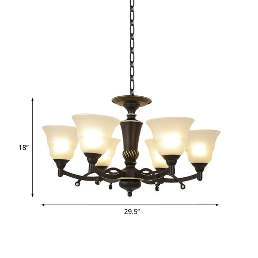 6/8 Bulbs Chandelier Lighting Bell Frosted Glass Hanging Light Fixture in Black for Living Room Clearhalo 'Ceiling Lights' 'Chandeliers' Lighting' options 814629