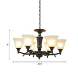 6/8 Bulbs Chandelier Lighting Bell Frosted Glass Hanging Light Fixture in Black for Living Room Clearhalo 'Ceiling Lights' 'Chandeliers' Lighting' options 814629