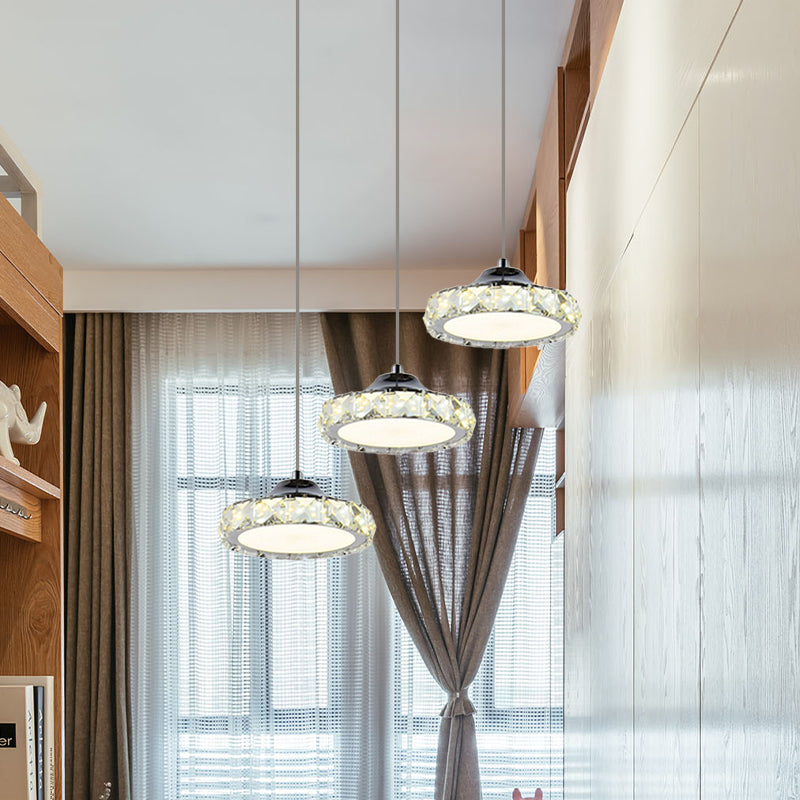 Round Dining Room Multi Pendant Simple K9 Crystal LED Chrome Hanging Light Kit in Warm/White Light Clearhalo 'Ceiling Lights' 'Modern Pendants' 'Modern' 'Pendant Lights' 'Pendants' Lighting' 814636