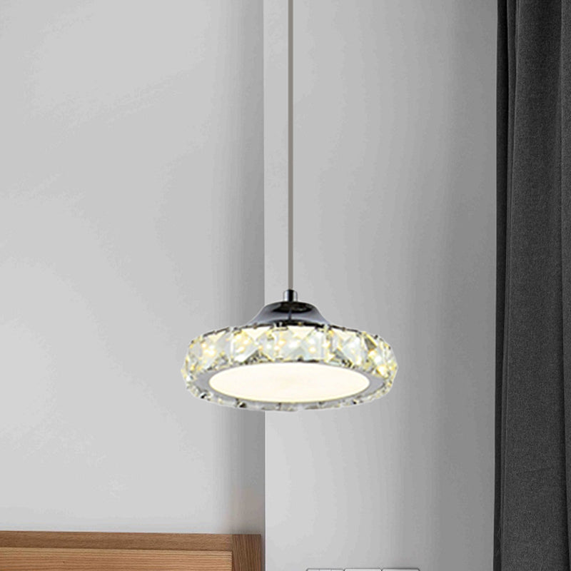 LED Faceted Crystal Ceiling Pendant Light Simplicity Chrome Circular Dining Room Suspension Lamp in Warm/White Light Clearhalo 'Ceiling Lights' 'Modern Pendants' 'Modern' 'Pendant Lights' 'Pendants' Lighting' 814640