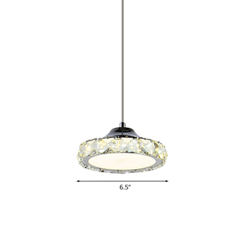LED Faceted Crystal Ceiling Pendant Light Simplicity Chrome Circular Dining Room Suspension Lamp in Warm/White Light Clearhalo 'Ceiling Lights' 'Modern Pendants' 'Modern' 'Pendant Lights' 'Pendants' Lighting' 814642