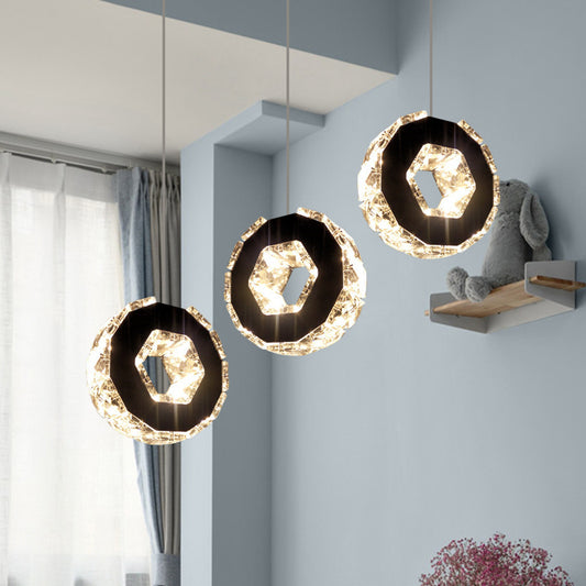 Chrome LED Cluster Pendant Minimal Beveled Crystal Ring Hanging Ceiling Light in Warm/White/Neutral Light Chrome Clearhalo 'Ceiling Lights' 'Modern Pendants' 'Modern' 'Pendant Lights' 'Pendants' Lighting' 814643