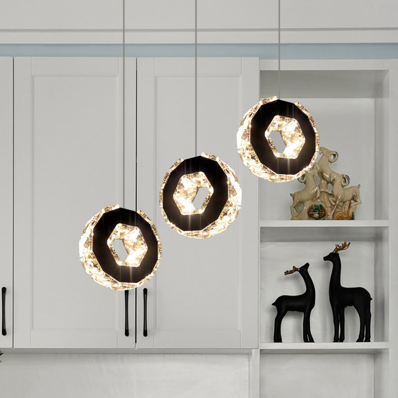 Chrome LED Cluster Pendant Minimal Beveled Crystal Ring Hanging Ceiling Light in Warm/White/Neutral Light Clearhalo 'Ceiling Lights' 'Modern Pendants' 'Modern' 'Pendant Lights' 'Pendants' Lighting' 814644