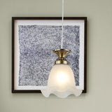 White Glass Scalloped Hanging Lamp Vintage 1-Bulb Living Room Suspension Pendant in Copper/Bronze Clearhalo 'Ceiling Lights' 'Pendant Lights' 'Pendants' Lighting' 814672
