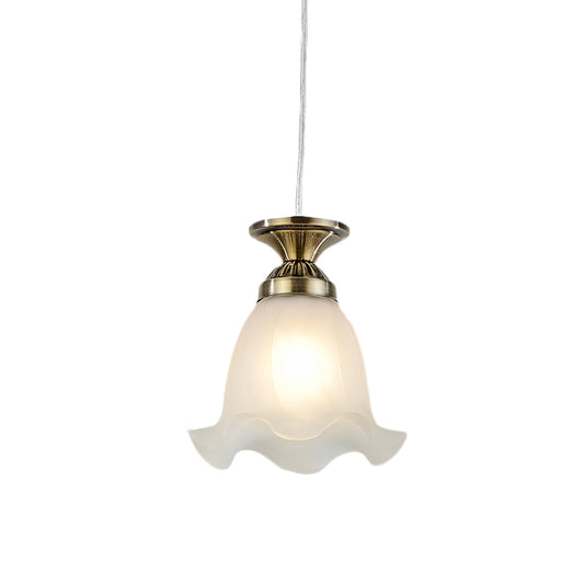 White Glass Scalloped Hanging Lamp Vintage 1-Bulb Living Room Suspension Pendant in Copper/Bronze Clearhalo 'Ceiling Lights' 'Pendant Lights' 'Pendants' Lighting' 814674