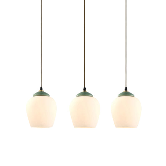 Tulip/Bell White Glass Cluster Pendant Classic 3 Heads Living Room Ceiling Suspension Lamp with Ceramic Top Clearhalo 'Ceiling Lights' 'Glass shade' 'Glass' 'Pendant Lights' 'Pendants' Lighting' 814690
