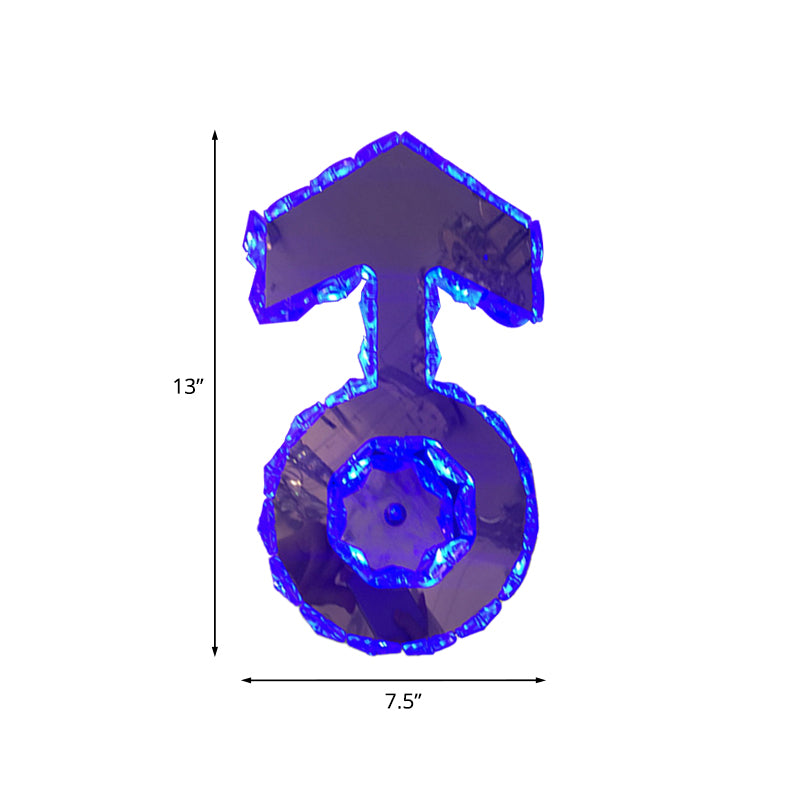 Faceted Crystal Boy Logo Wall Lighting Minimal Style LED Bedroom Sconce Light in Chrome, Warm/White/Blue Light Clearhalo 'Modern wall lights' 'Modern' 'Wall Lamps & Sconces' 'Wall Lights' Lighting' 814714