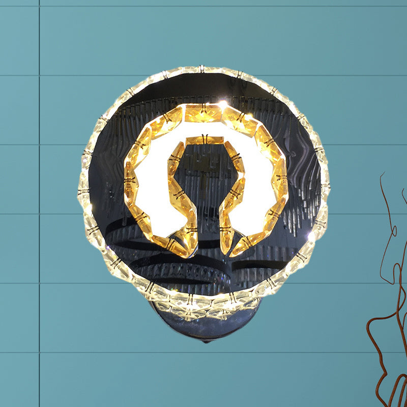 LED Aureole Wall Mounted Lamp Minimalist Chrome Finish Beveled Crystal Wall Sconce in Warm/White Light Chrome Clearhalo 'Modern wall lights' 'Modern' 'Wall Lamps & Sconces' 'Wall Lights' Lighting' 814715