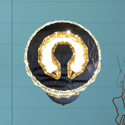 LED Aureole Wall Mounted Lamp Minimalist Chrome Finish Beveled Crystal Wall Sconce in Warm/White Light Chrome Clearhalo 'Modern wall lights' 'Modern' 'Wall Lamps & Sconces' 'Wall Lights' Lighting' 814715