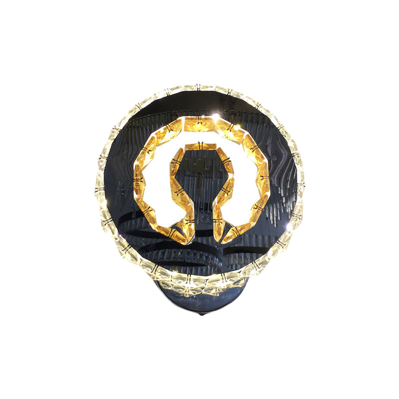 LED Aureole Wall Mounted Lamp Minimalist Chrome Finish Beveled Crystal Wall Sconce in Warm/White Light Clearhalo 'Modern wall lights' 'Modern' 'Wall Lamps & Sconces' 'Wall Lights' Lighting' 814717